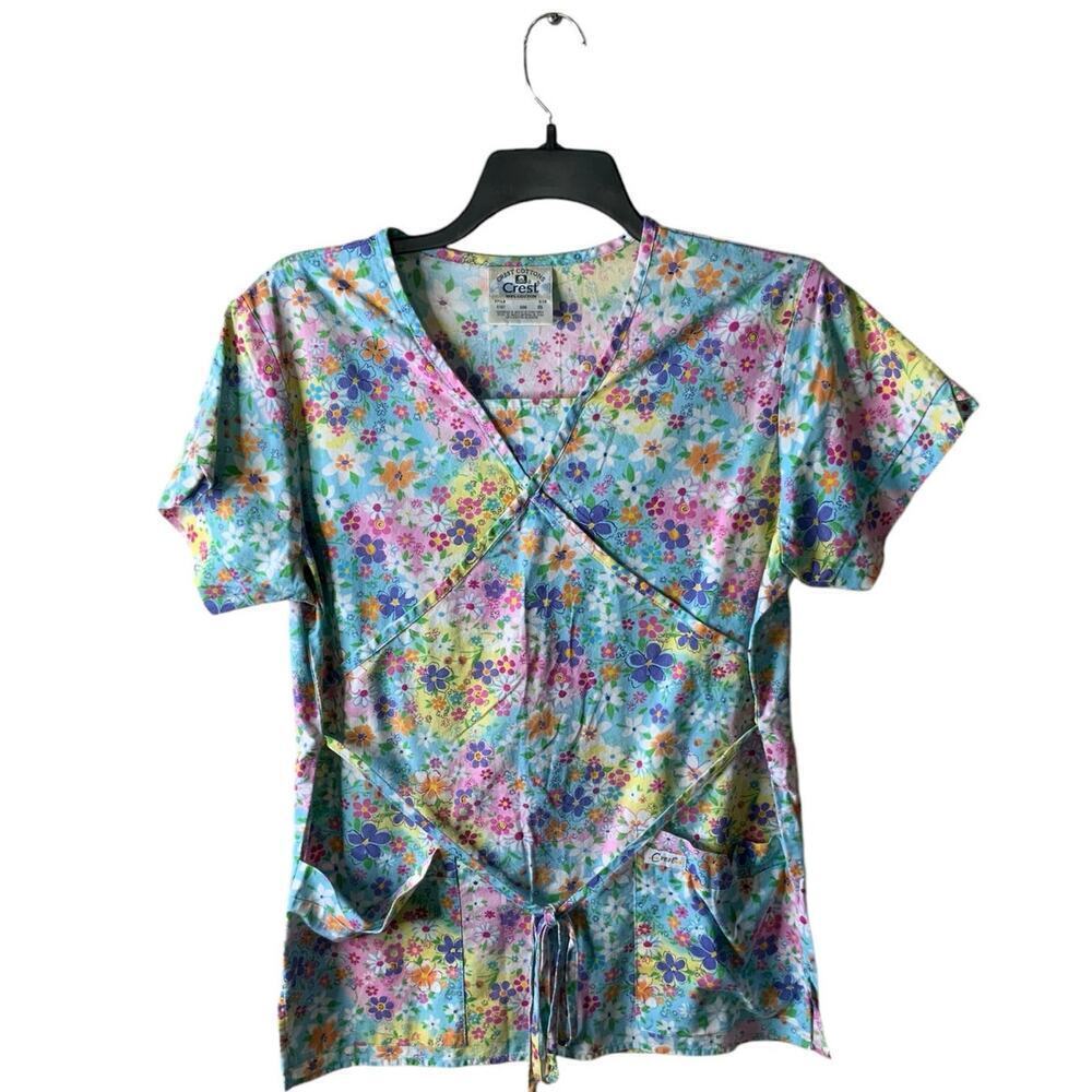 Crest Cotton Uniform Tops Womens S Floral AOP Bohemian Casual Summer Workwear